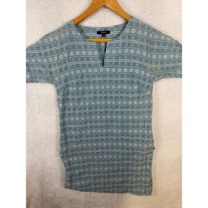 Madewell Women's XS Blue Embroidered Patterned Short Sleeve Top‎